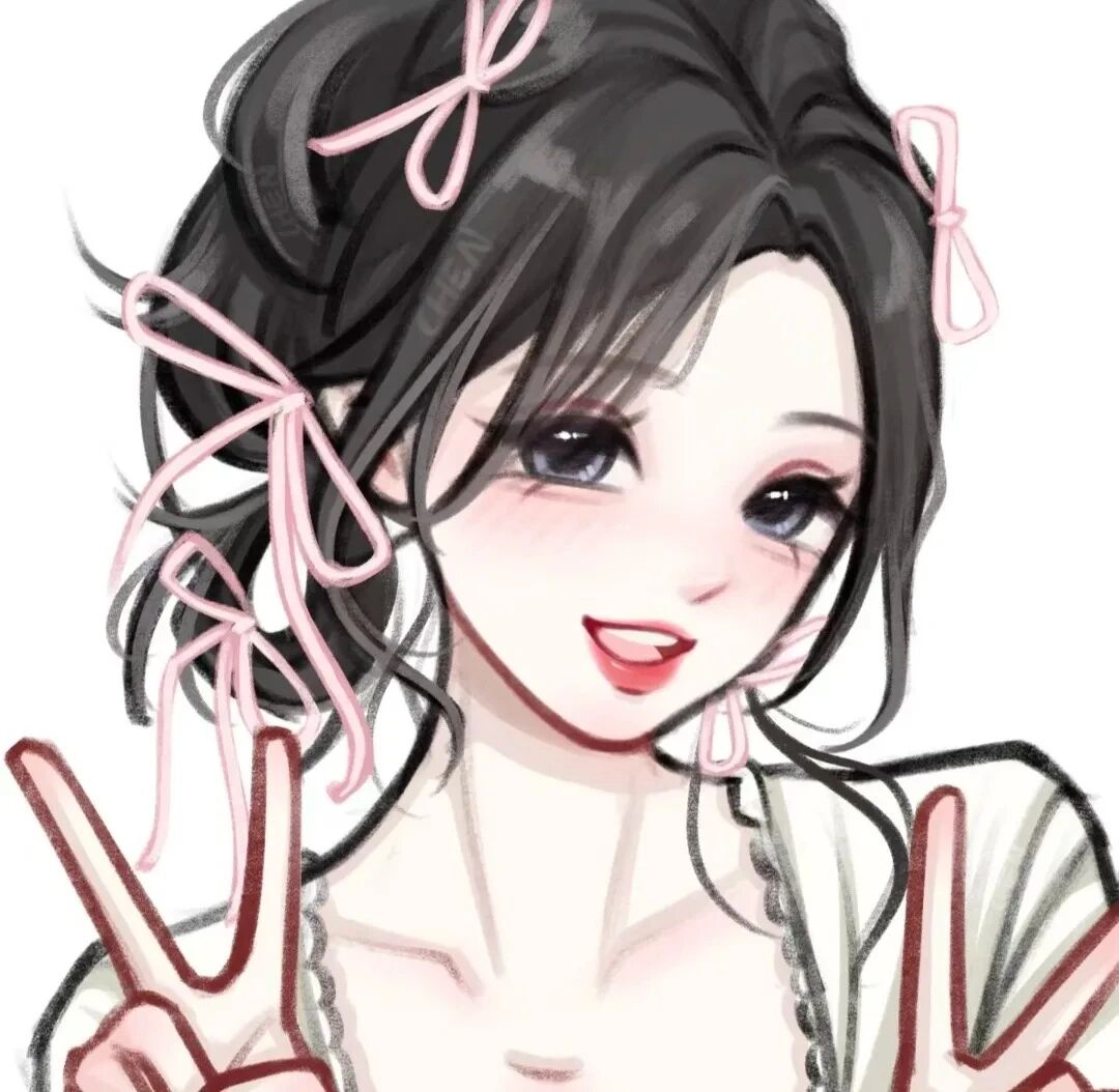 剪刀手甜妹手绘动漫头像女