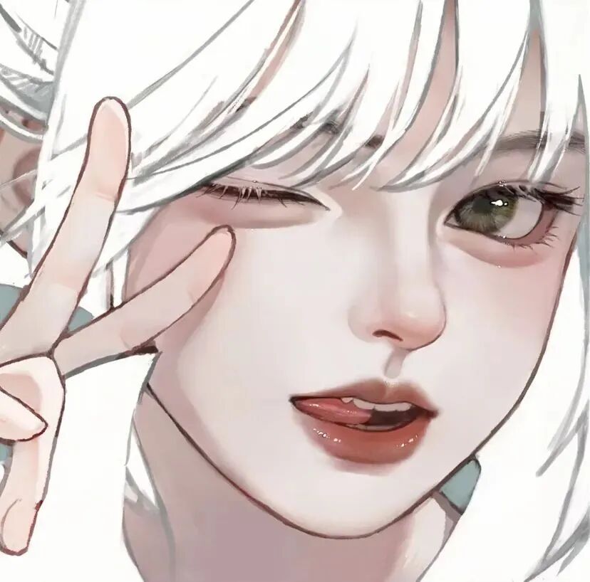 剪刀手白发甜酷动漫头像女