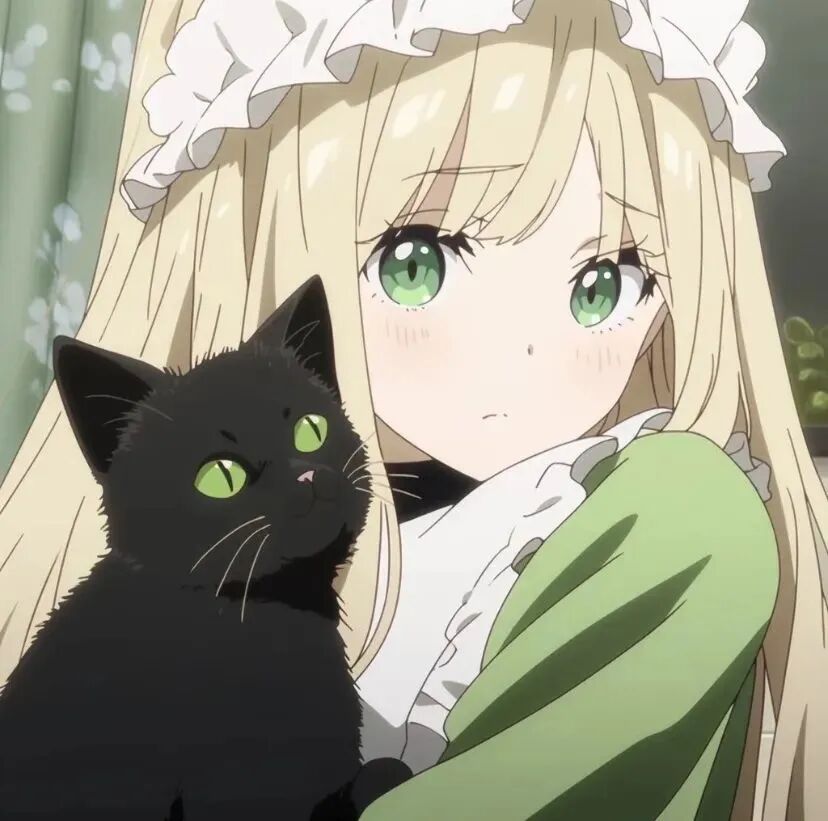 抱着猫咪呆萌动漫头像女