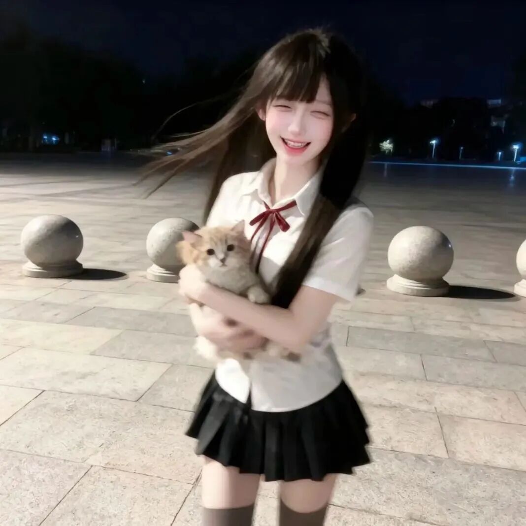 jk制服抱着猫咪少萝女生头像