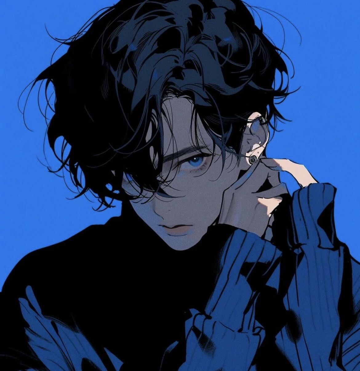 蓝色忧郁帅气动漫头像男