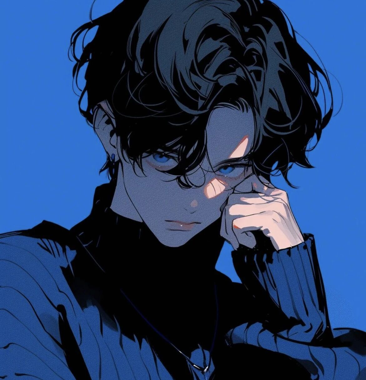 蓝色忧郁帅气动漫头像男