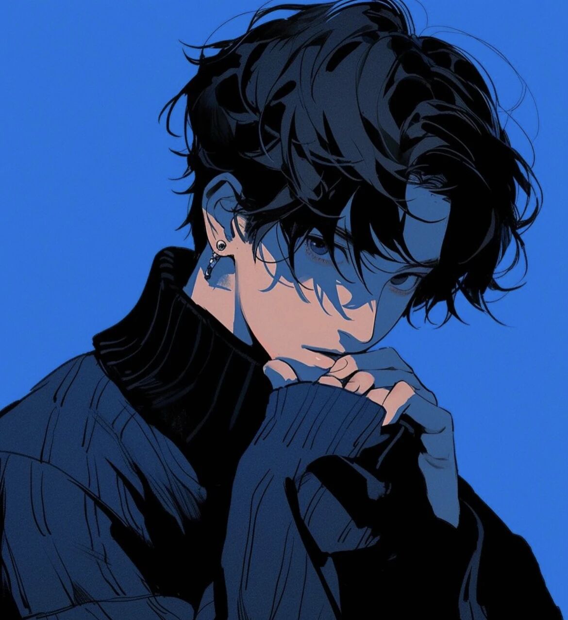 蓝色忧郁帅气动漫头像男