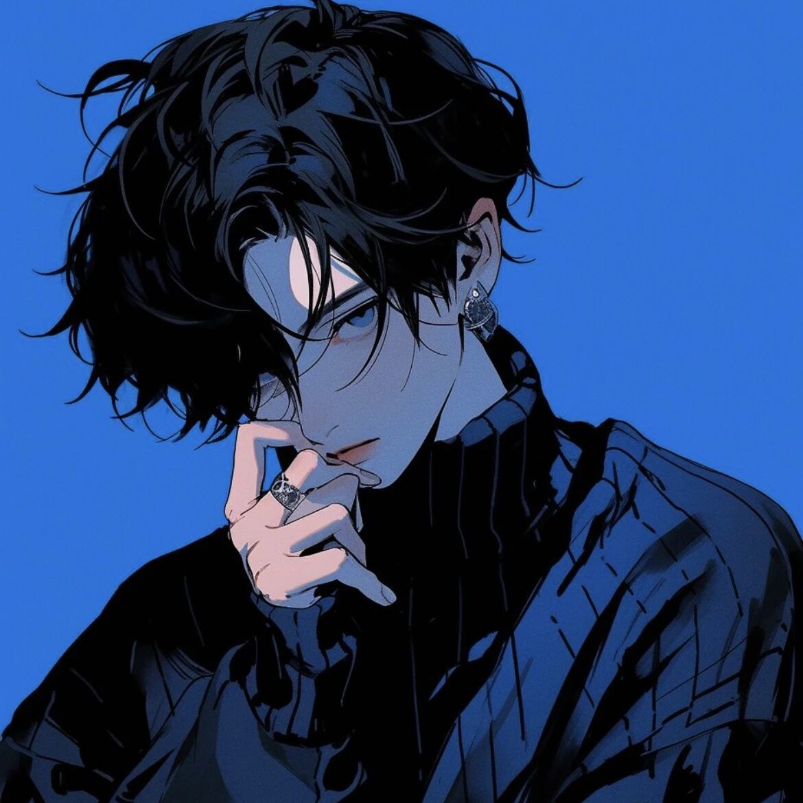 蓝色忧郁帅气动漫头像男