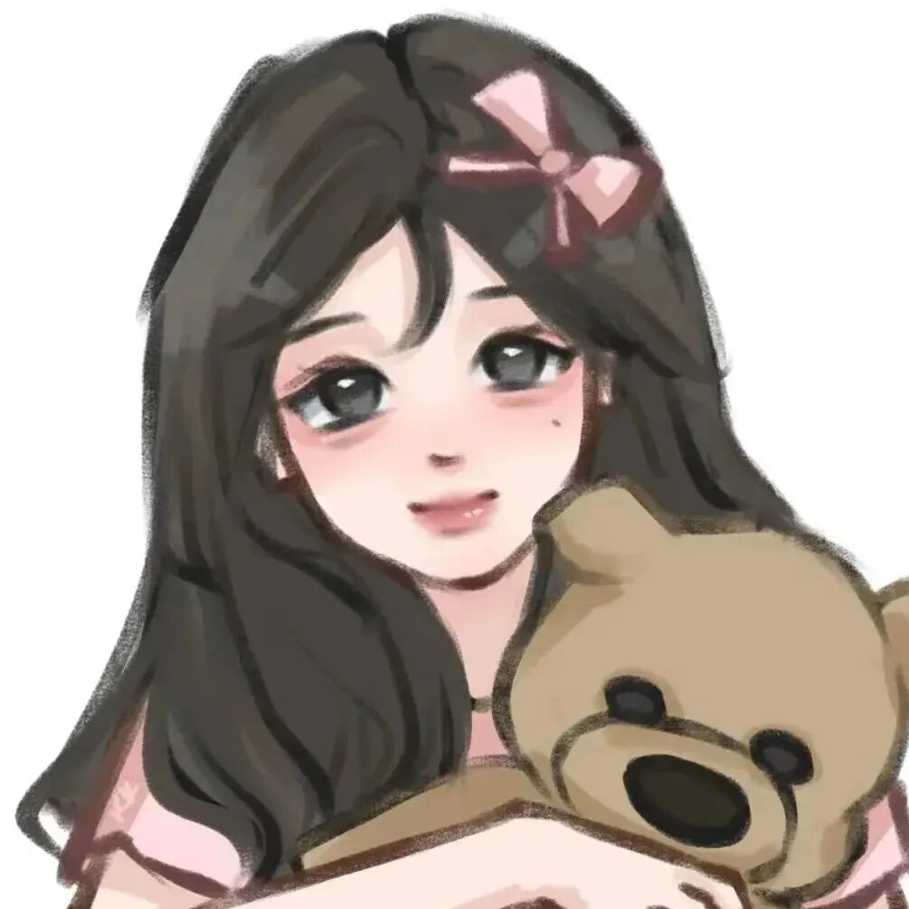 抱着玩偶手绘动漫头像女