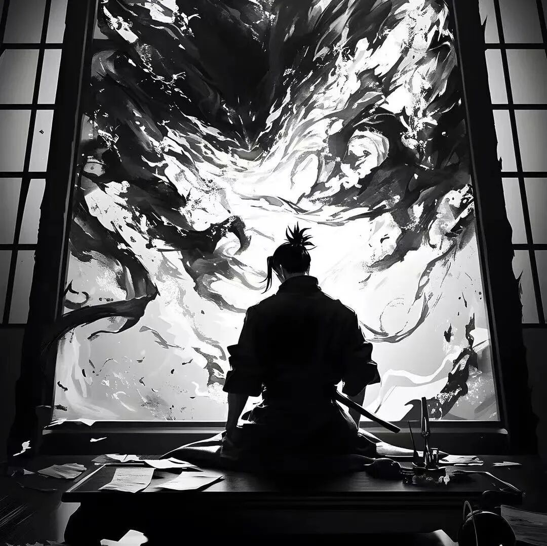 黑白水墨动漫头像男