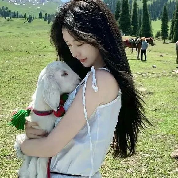抱着小羊温柔侧脸女生头像