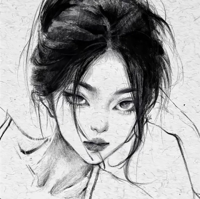 黑白手绘动漫头像女