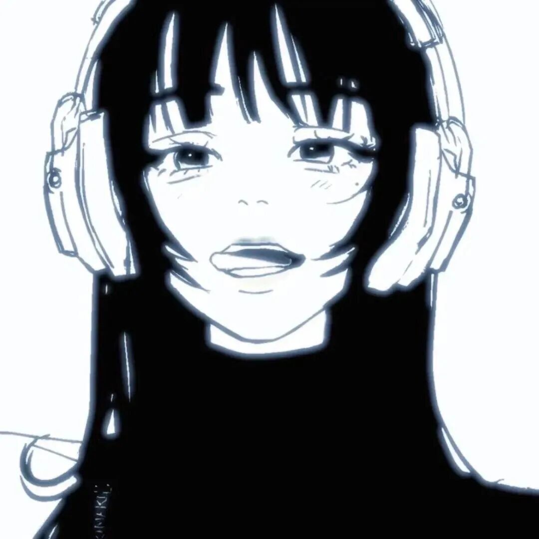 戴耳机黑白动漫头像女