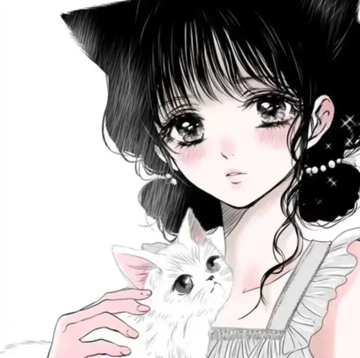 抱着猫咪甜妹动漫头像女