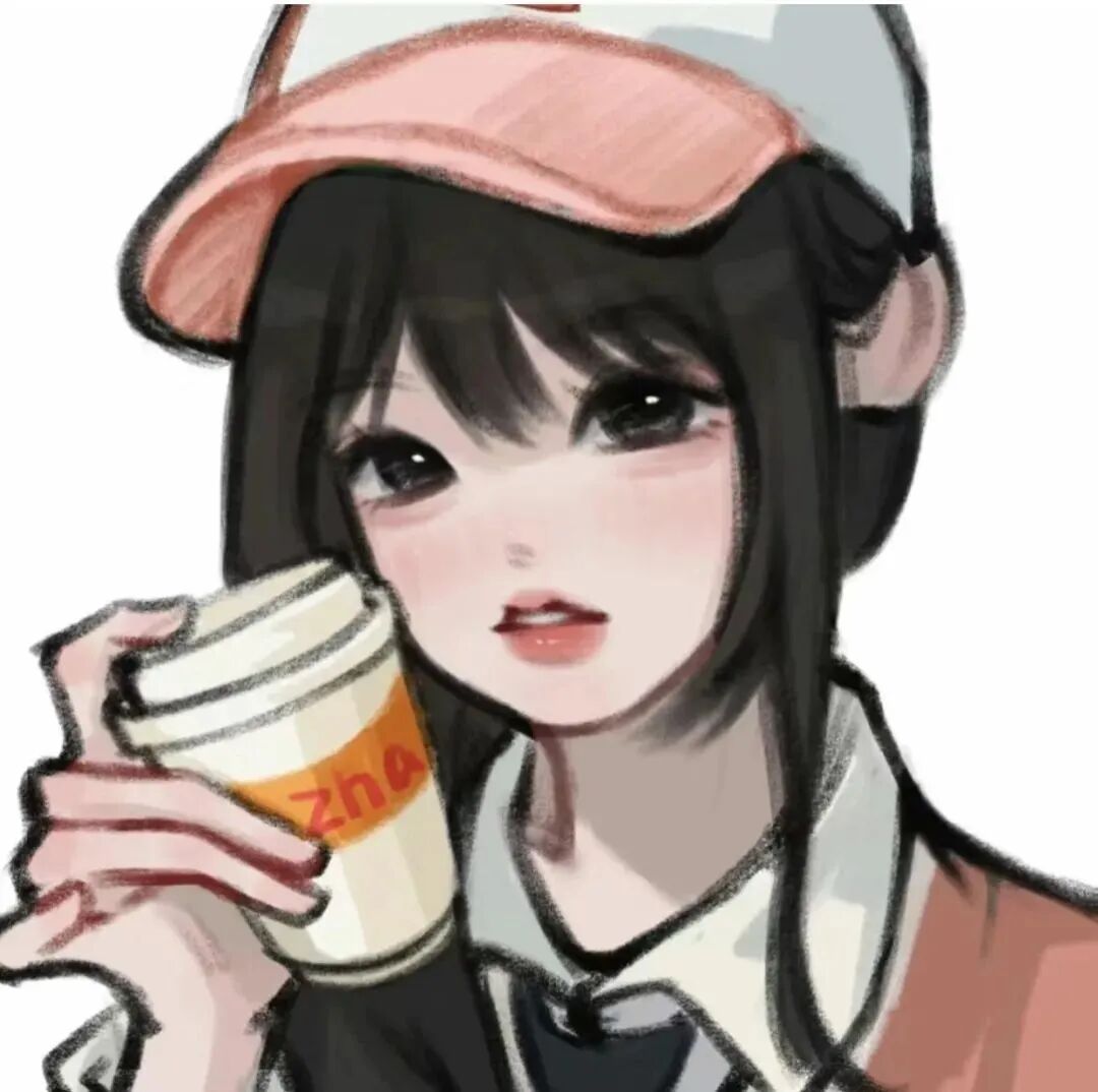 喝饮料手绘动漫头像女