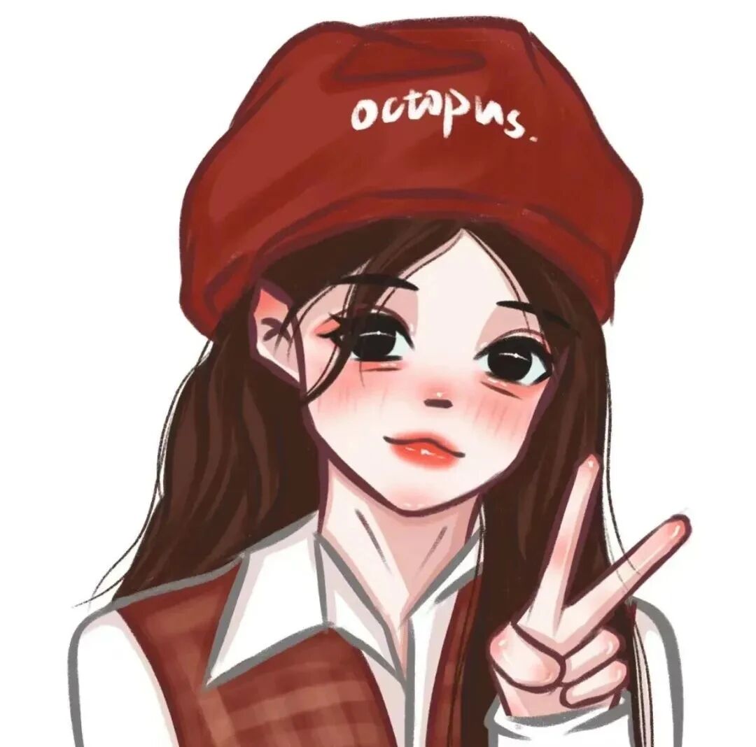 剪刀手手绘动漫头像女