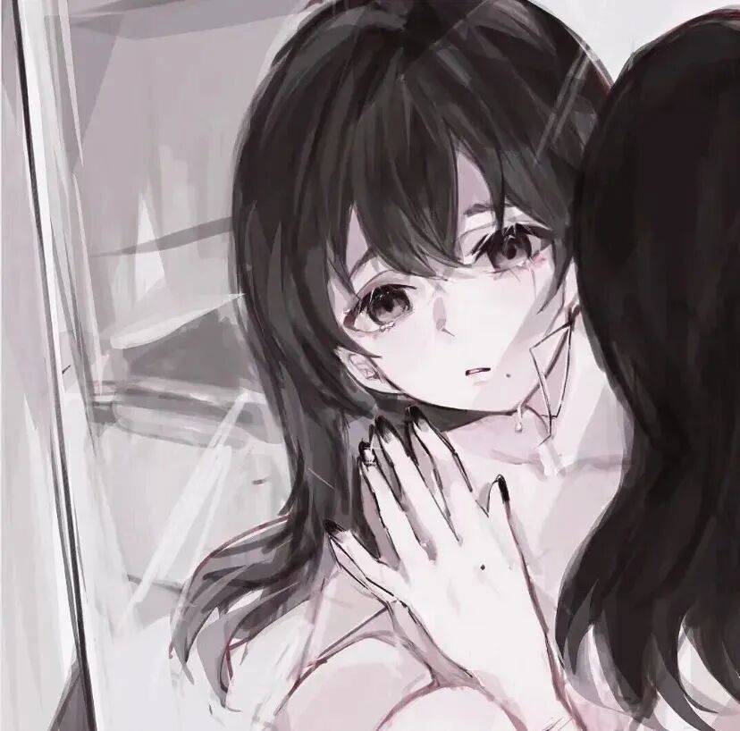 镜子伤感动漫头像女