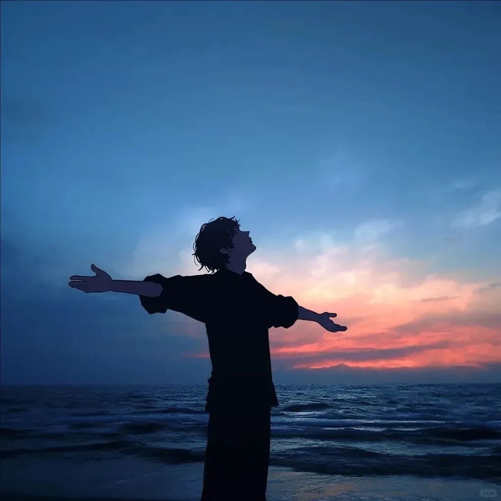 海边孤独感动漫头像男