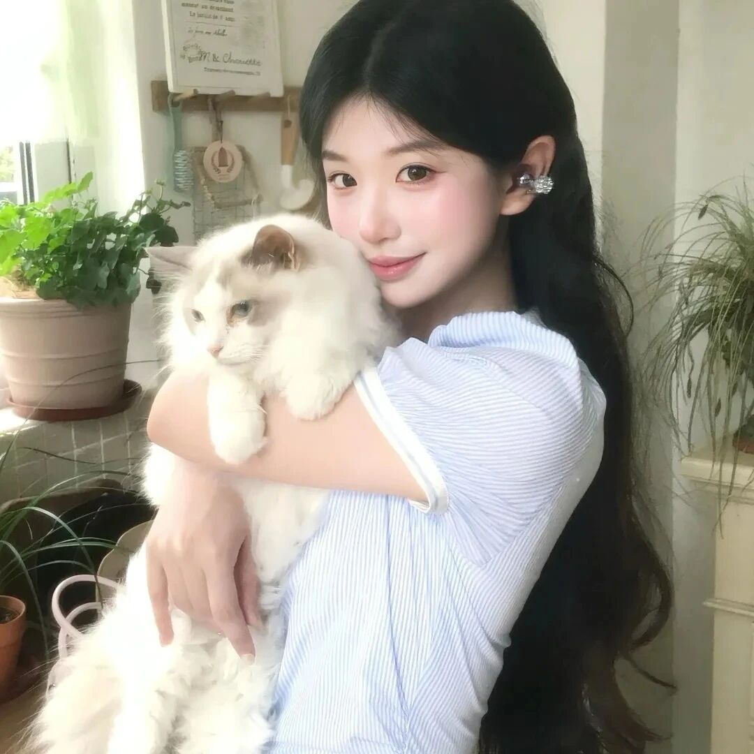 抱着猫咪温柔女生头像