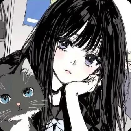 抱着猫咪古早感动漫头像女