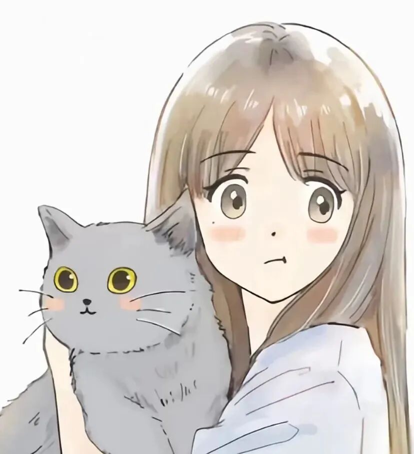 抱着猫咪动漫头像女