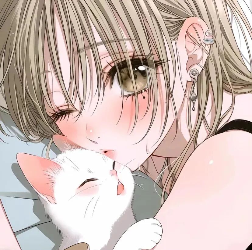 抱着猫咪甜妹动漫头像女