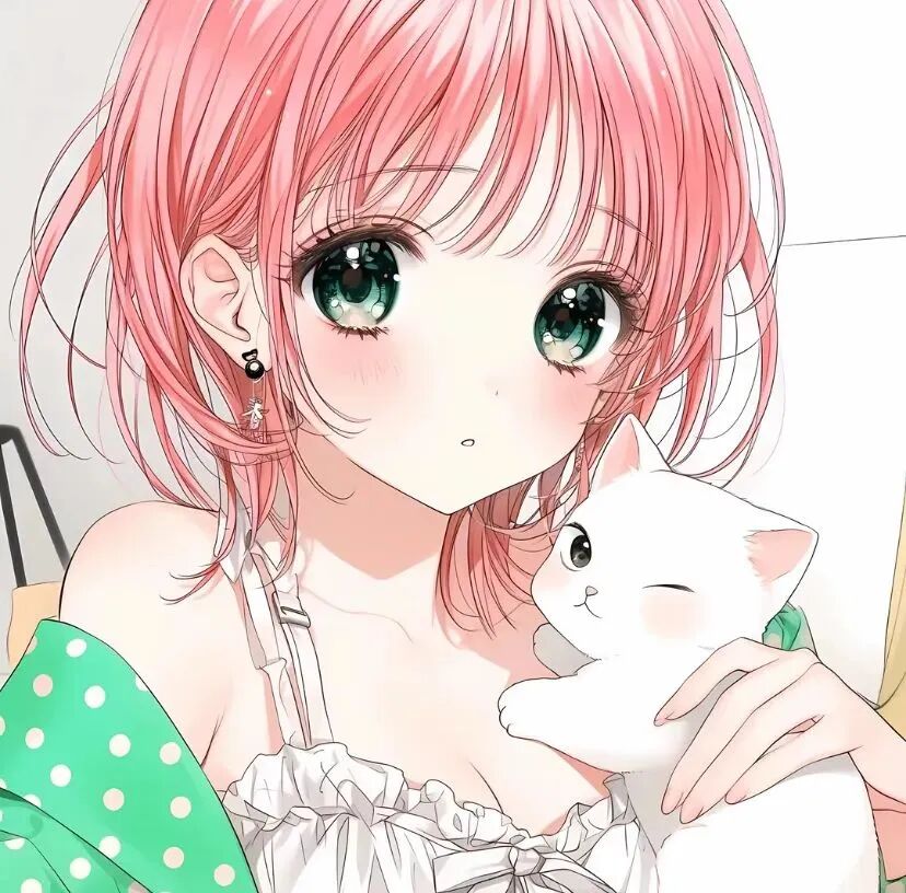 抱着猫咪甜妹动漫头像女