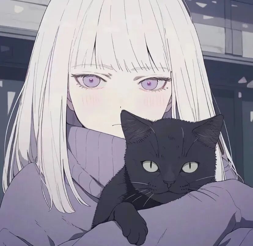 抱着猫咪高冷动漫头像女