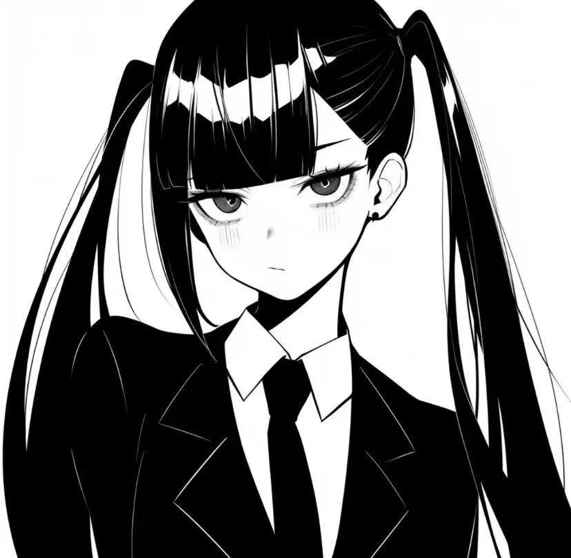 黑白双马尾冷酷动漫头像女
