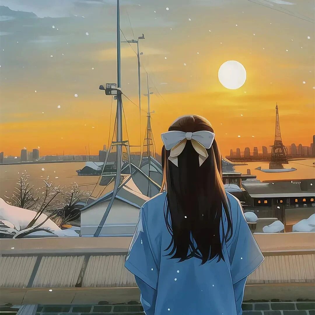 riluoshybvhdlaopo日落背影二人闺蜜头像手绘闺蜜头像