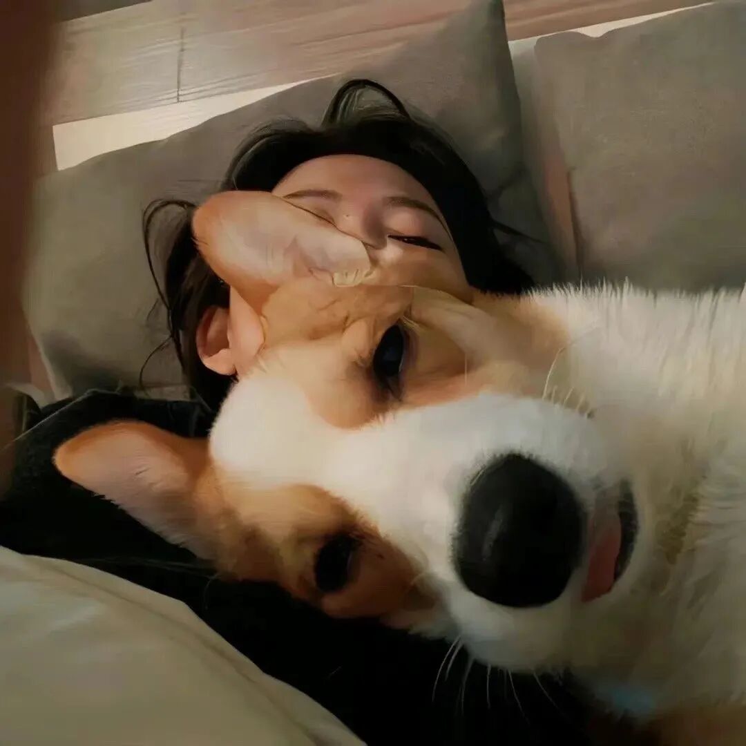 抱着狗狗小众女生头像