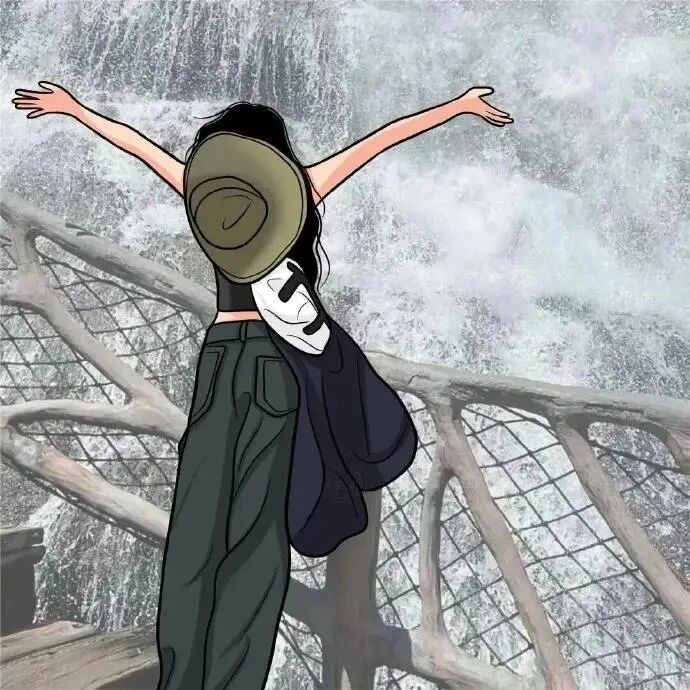 pubuziyoupaituo瀑布自由感手绘情侣头像