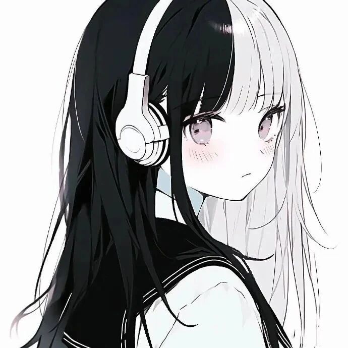 戴耳机学院风动漫头像女