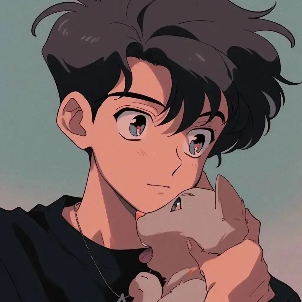 抱着狗狗个性动漫头像男