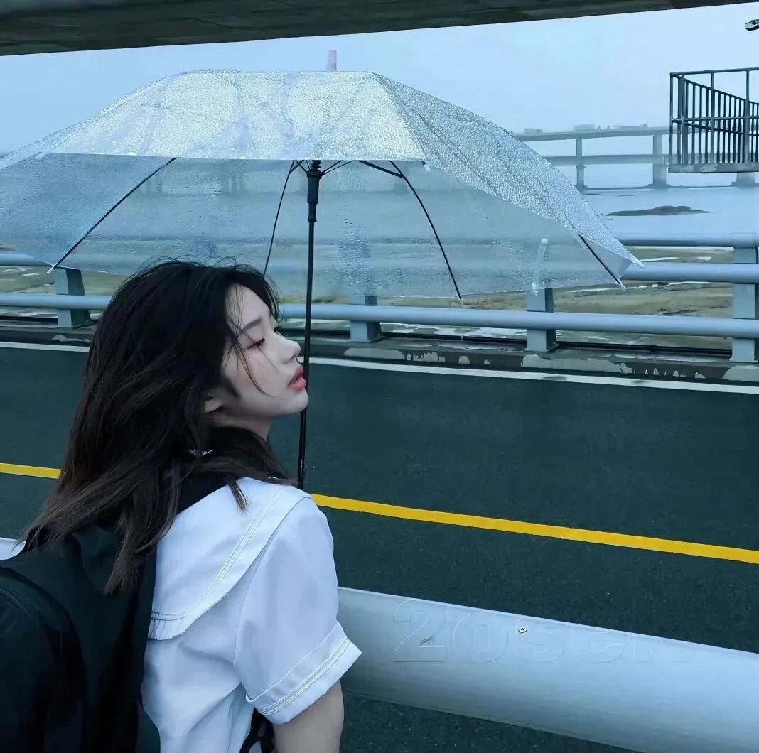 撑伞温柔侧脸女生头像