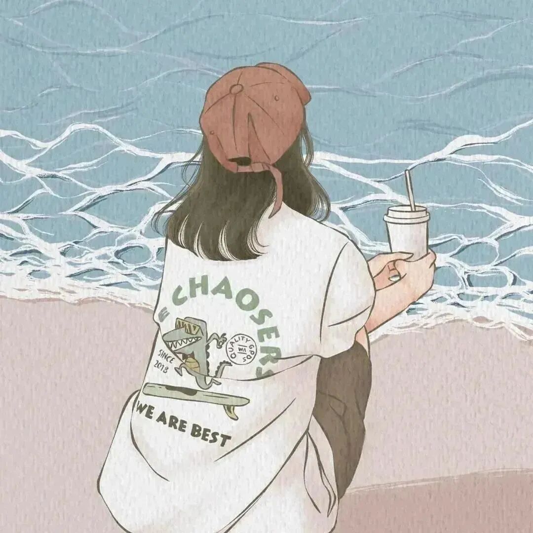 手绘海边动漫头像女