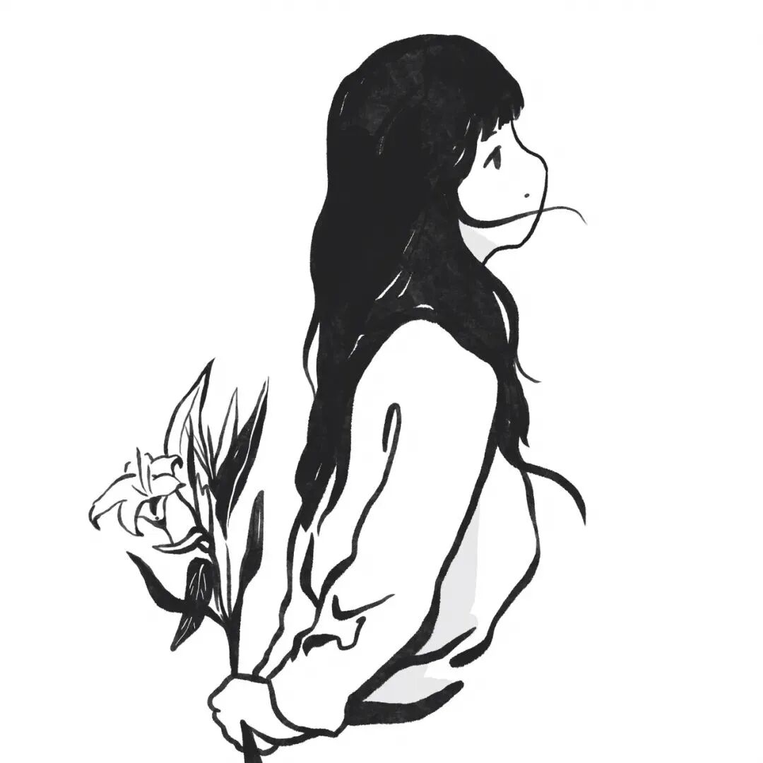 黑白简笔画头像白底头像手绘头像女