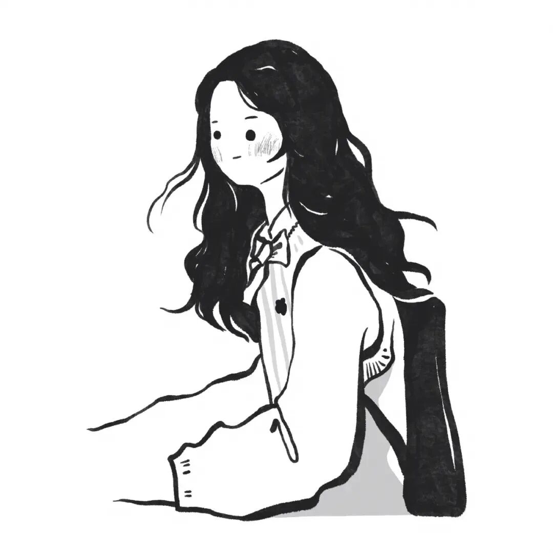黑白简笔画头像白底头像手绘头像女