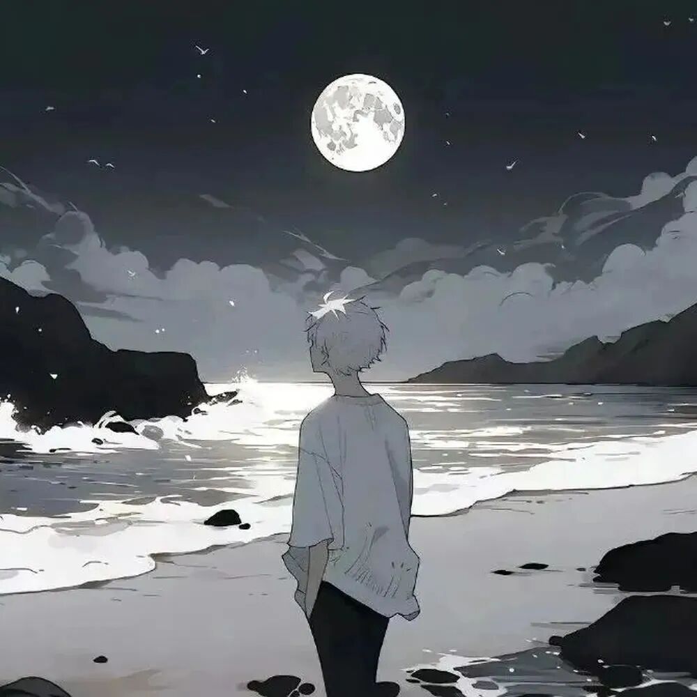 月亮孤独感动漫头像男
