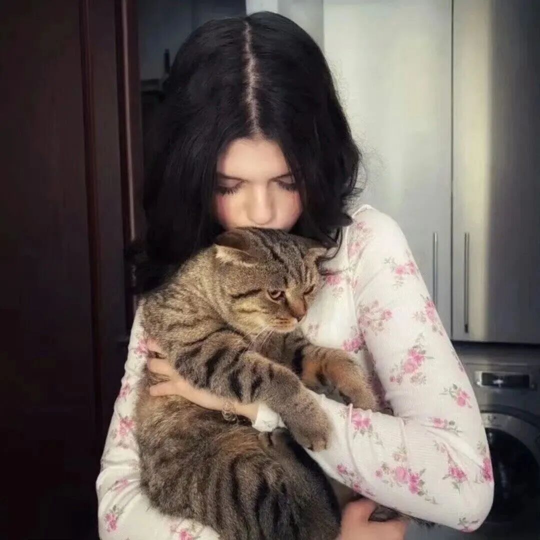 抱着猫咪清冷女生头像