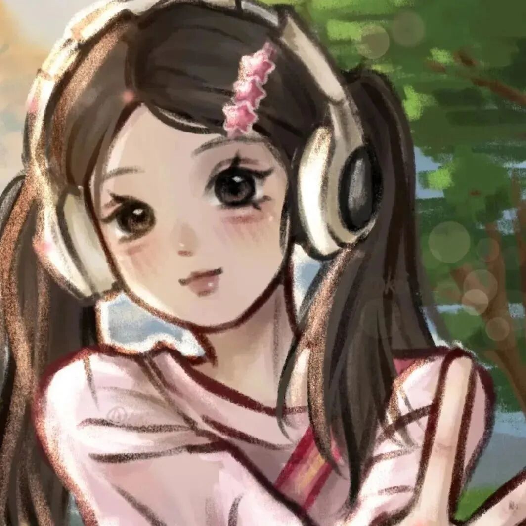 戴耳机手绘动漫头像女