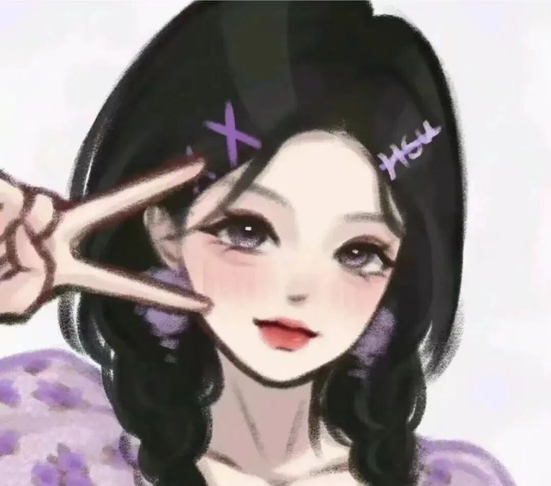 剪刀手手绘动漫头像女