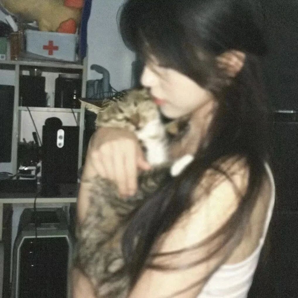 抱着猫咪温柔侧脸女生头像