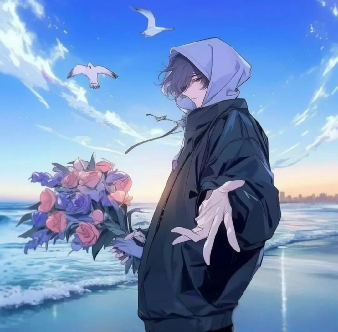 鲜花海边痞帅动漫头像男