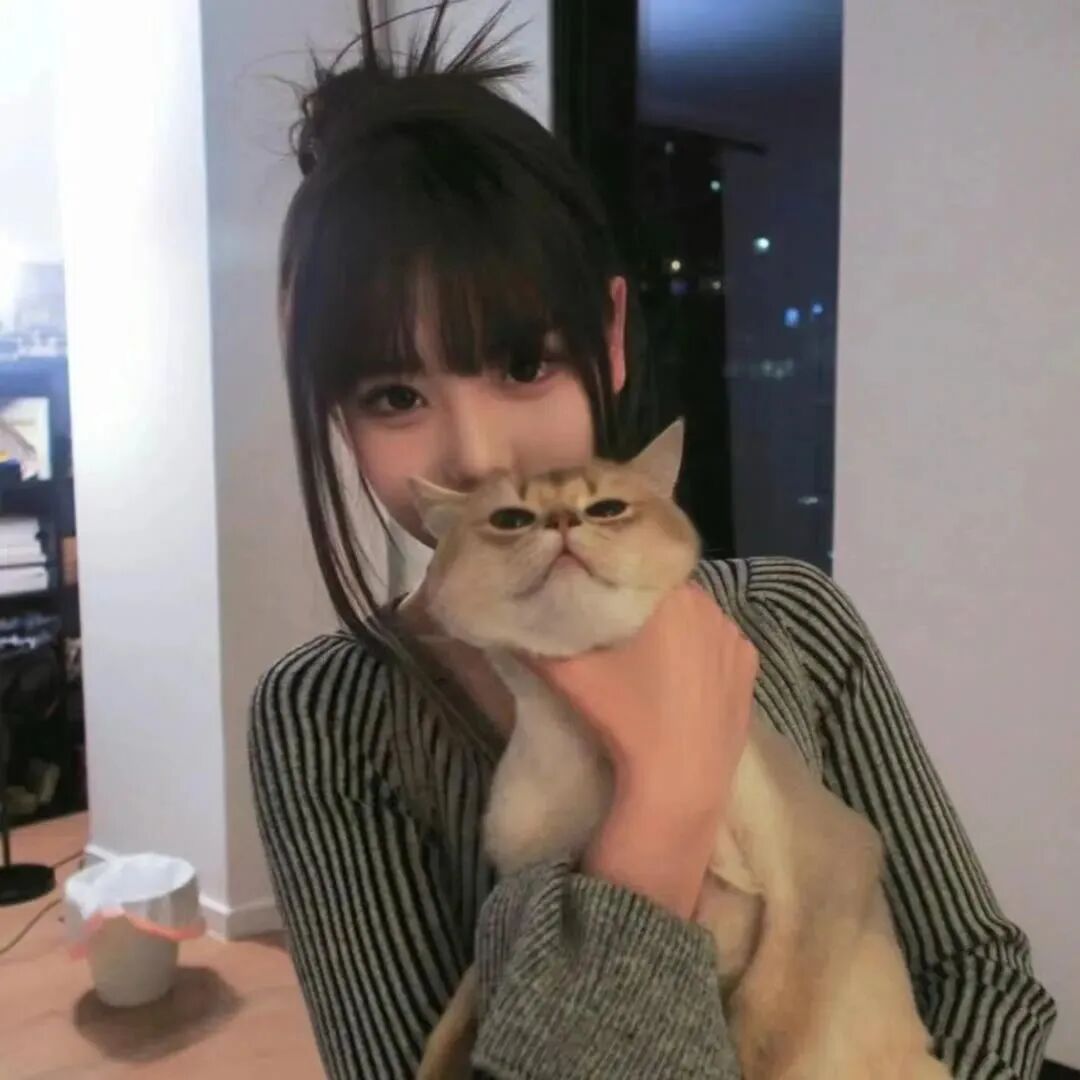 抱着猫咪甜妹女生头像