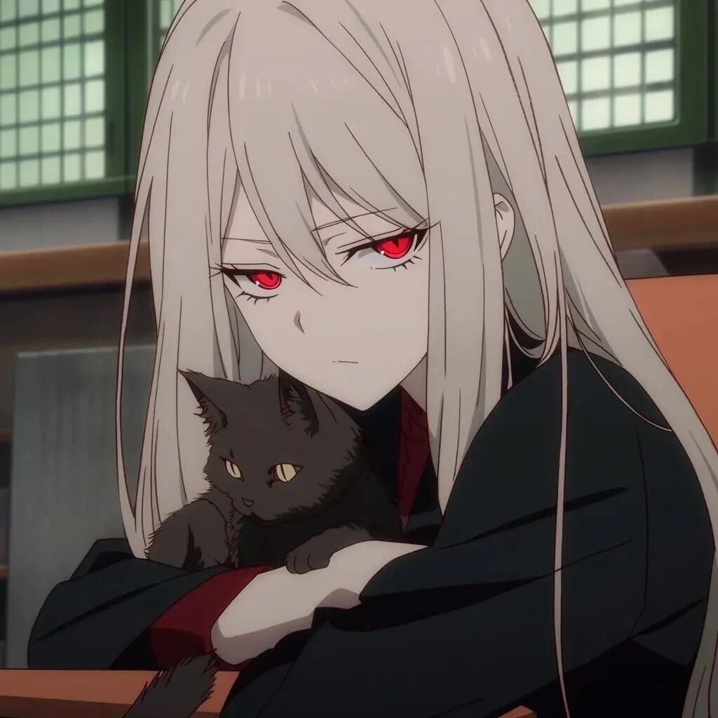 抱着猫咪冷酷动漫头像女
