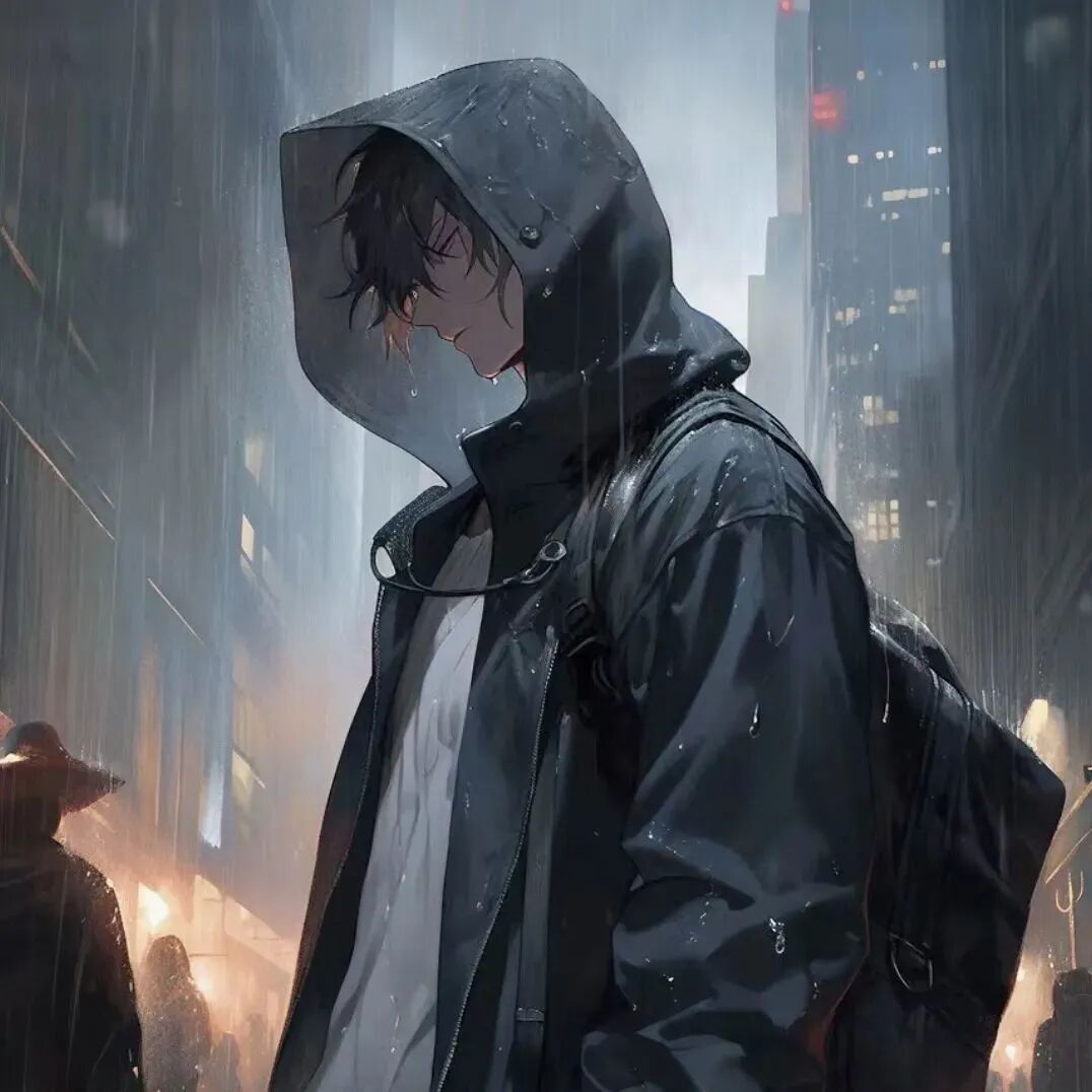 下雨暗黑冷酷动漫头像男