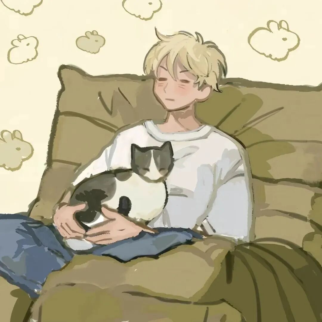 抱着猫咪安静动漫头像男