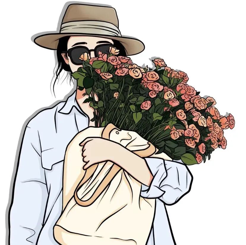 xianhuamojishlove鲜花墨镜手绘情侣头像