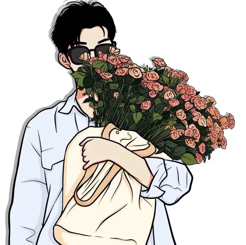 xianhuamojishlove鲜花墨镜手绘情侣头像
