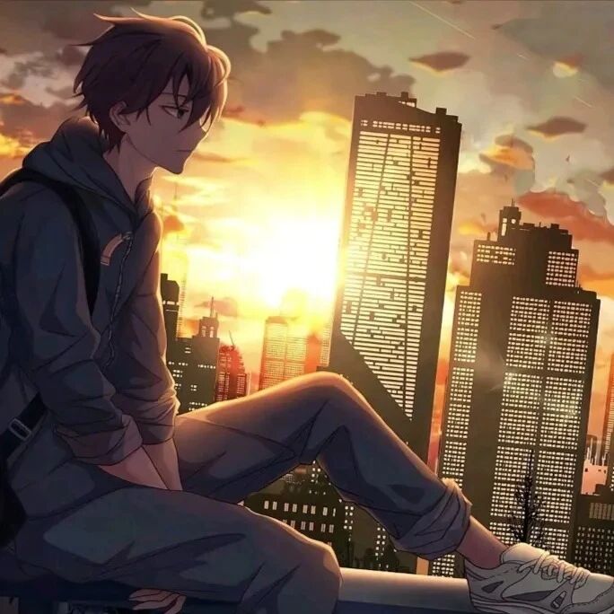 唯美日落动漫头像男