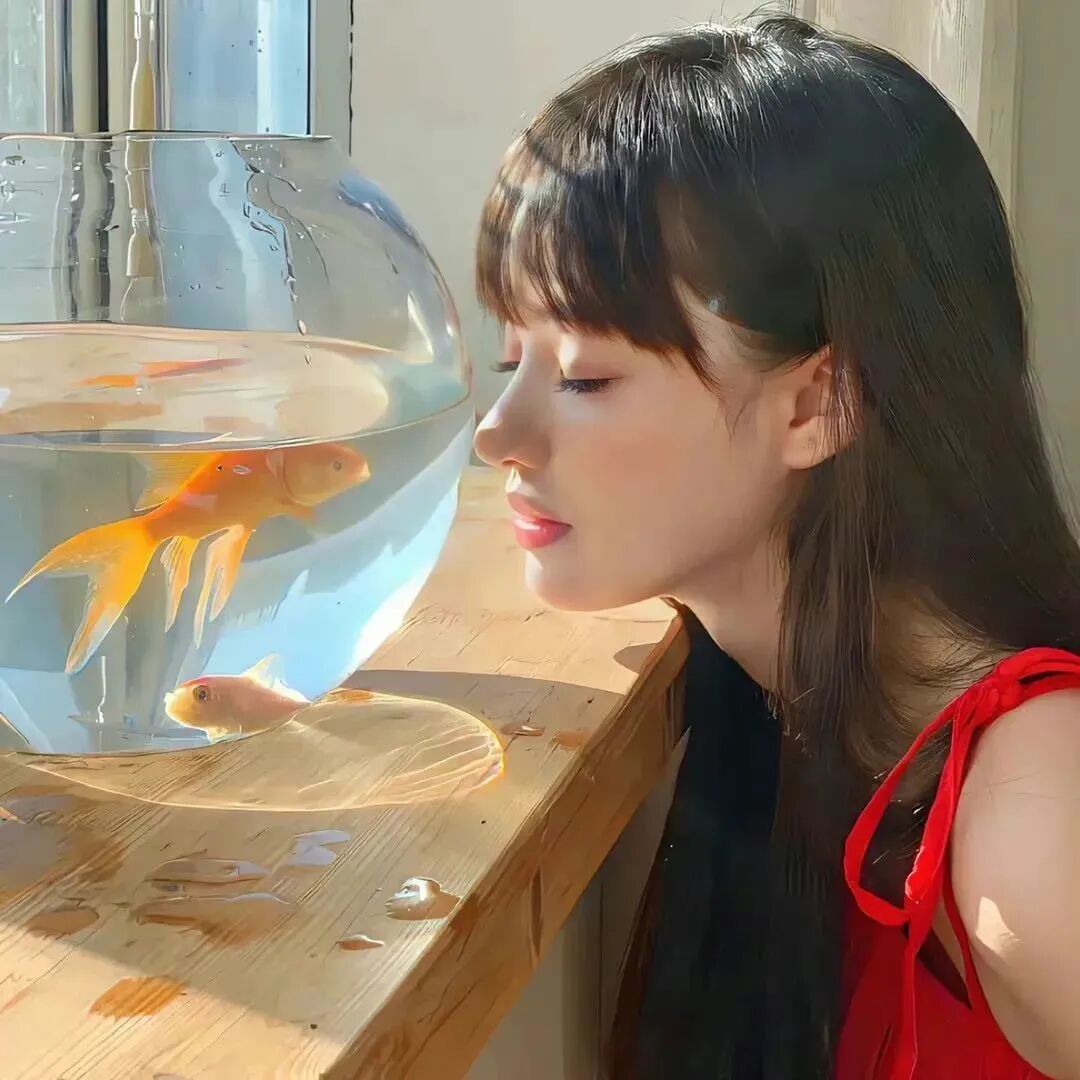 氛围感金鱼侧脸女生头像
