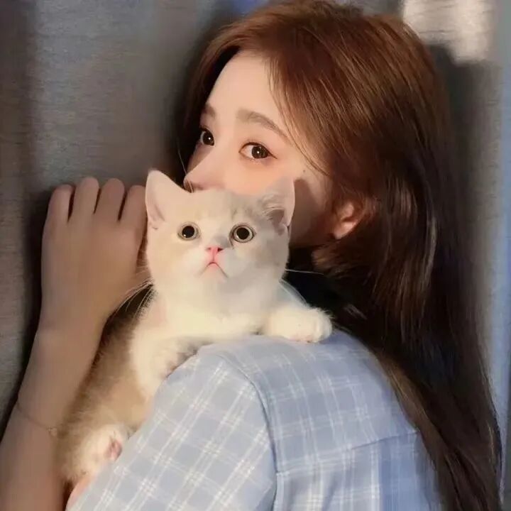 抱着猫咪氛围感侧脸女生头像
