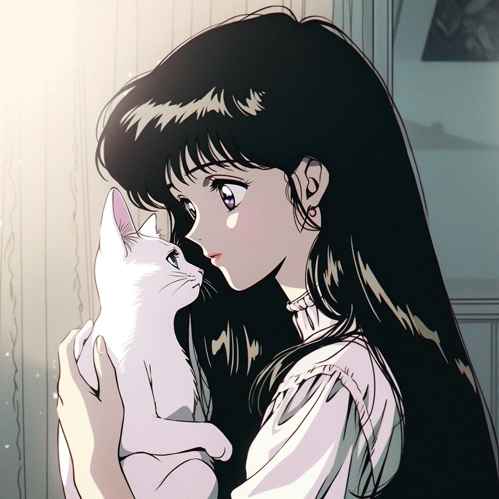 旧漫抱着猫咪动漫头像女